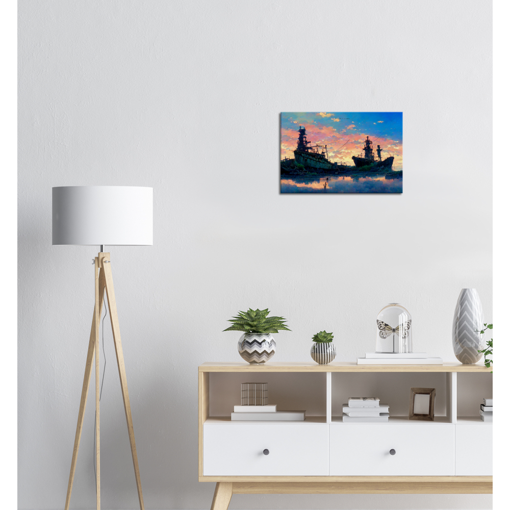 Ship Graveyard/ Digital Artwork in Ghibli style print on Premium Canvas