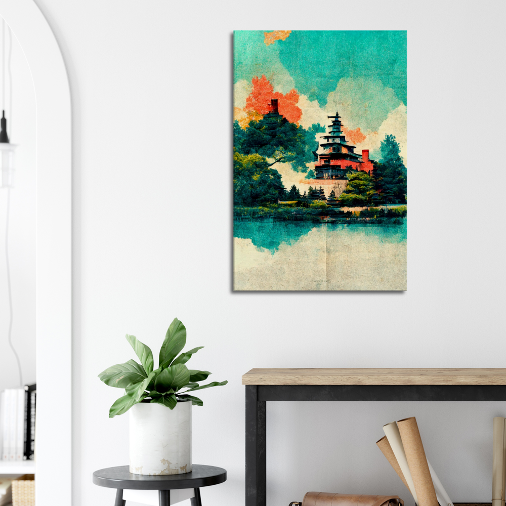 Sunrise In Biwa Lake In Japanese watercolour and oil style/ digital artwork print on Premium Canvas