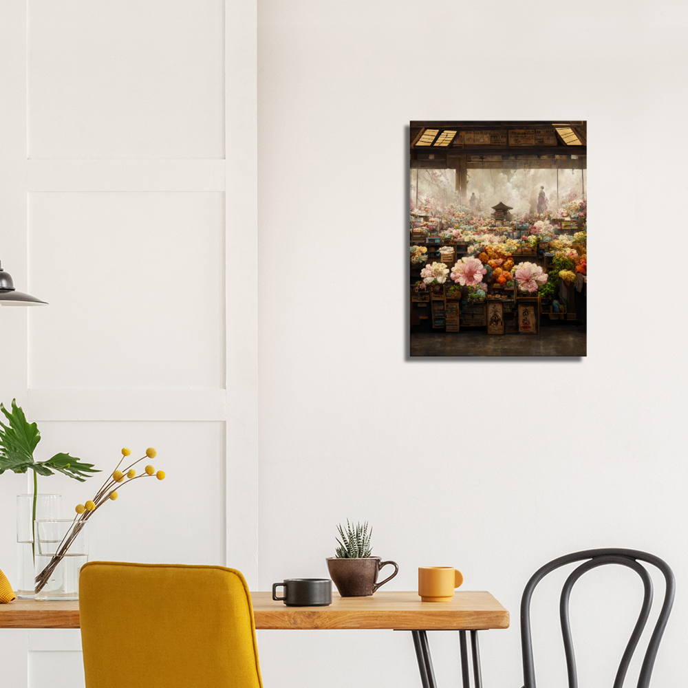 Flower Market in Japanese watercolour and oil style/ digital artwork print on Premium Canvas