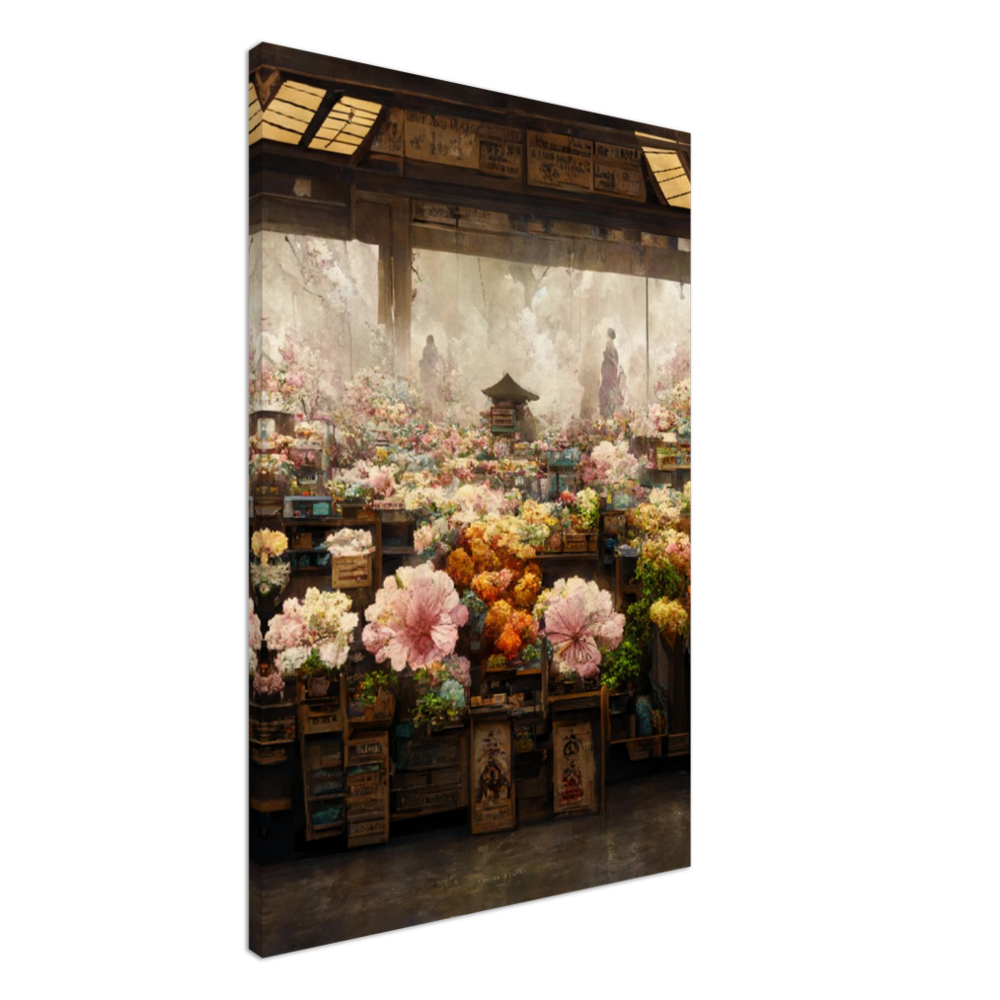 Flower Market in Japanese watercolour and oil style/ digital artwork print on Premium Canvas