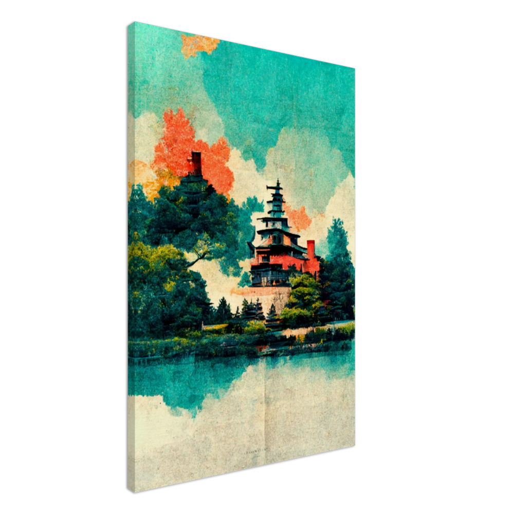 Sunrise In Biwa Lake In Japanese watercolour and oil style/ digital artwork print on Premium Canvas