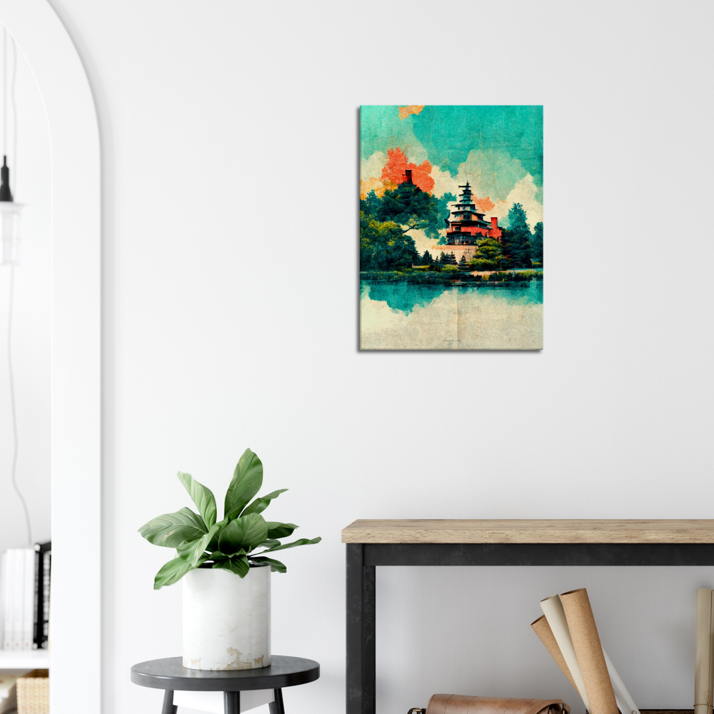 Sunrise In Biwa Lake In Japanese watercolour and oil style/ digital artwork print on Premium Canvas