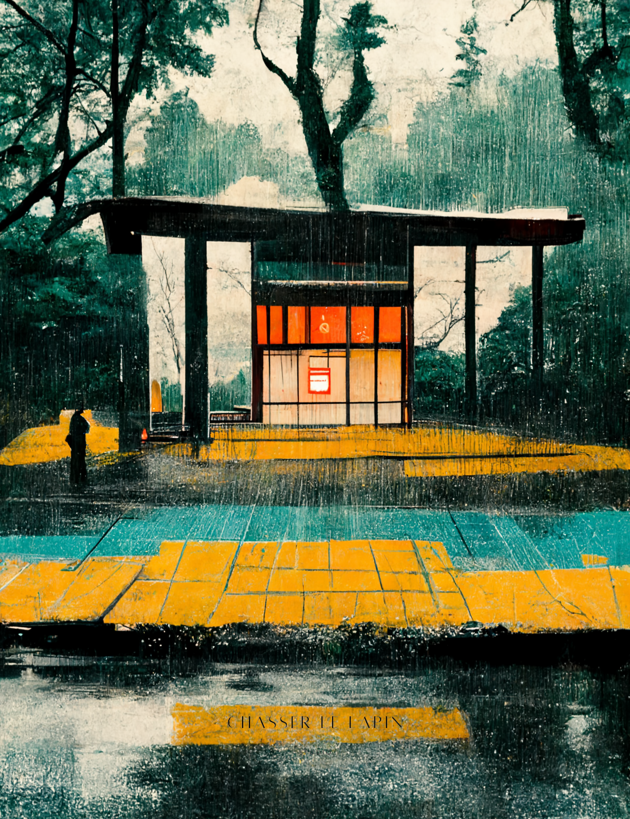 Under the rain/ in Japanese water colour and oil style/ digital artwork print on Premium Canvas