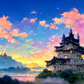 White Castle/ Digital artwork in Ghibli style print on Premium Canvas