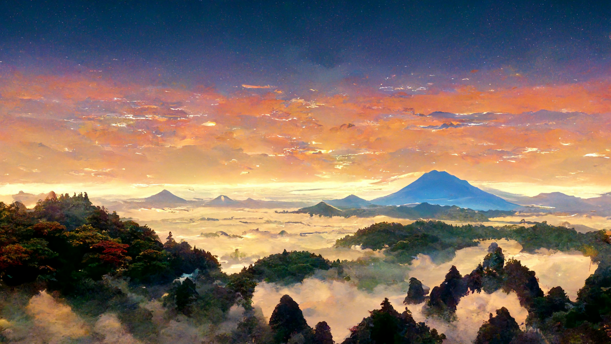 Mt Kita/ Digital Artwork in Ghibli style print on Premium Canvas