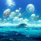 Mermaid Bay/ Digital Artwork in Ghibli style print on Premium Canvas Media 2 of 7