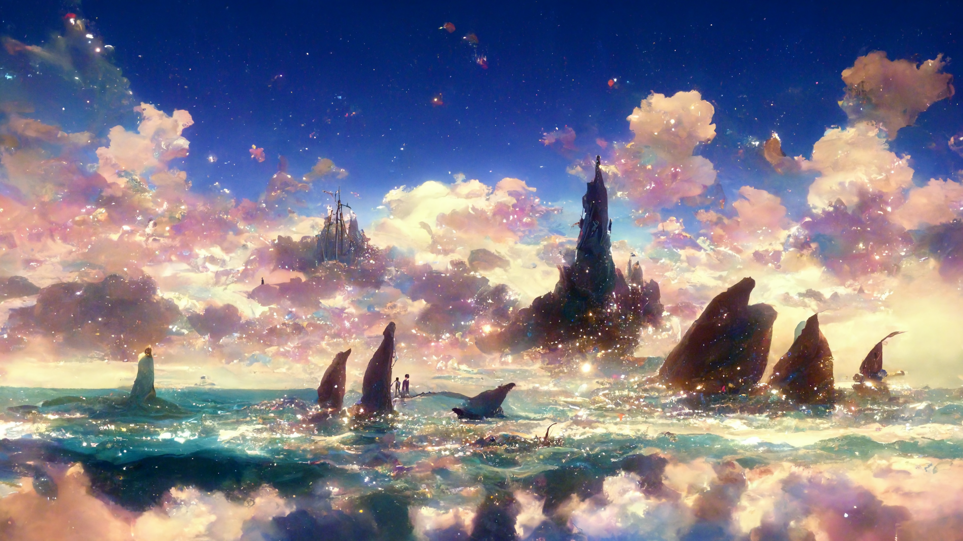 Mermaid Bay/ Digital Artwork in Ghibli style print on Premium Canvas Media 2 of 7