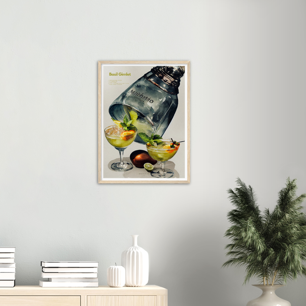 Basil Gimlet Cocktail print on Premium Matte Paper Wooden Framed Poster
