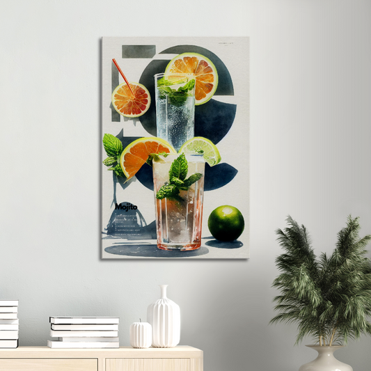 Mojito Cocktail/ Digital Artwork in watercolor style print on Premium Canvas