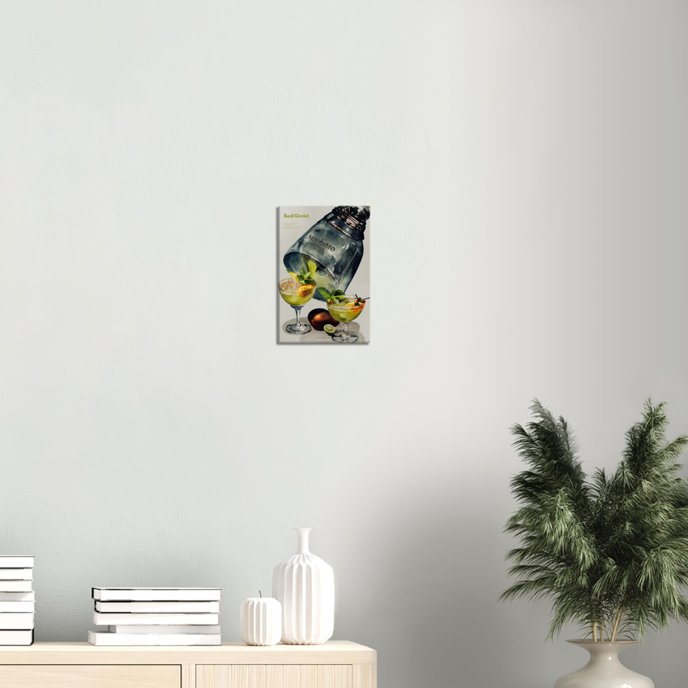 Basil Gimlet Cocktail/ Digital Artwork in watercolor style print on Premium Canvas