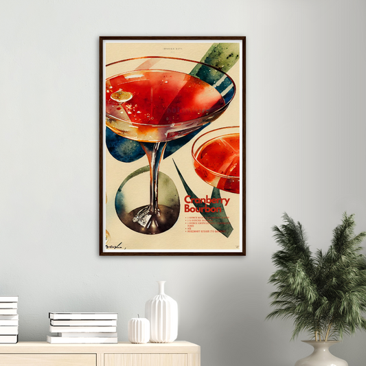 Cranberry Bourbon Cocktail print on Premium Matte Paper Wooden Framed Poster