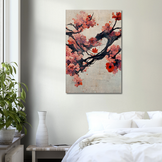 Cherry Blossom in Japanese watercolours and oil style/ digital artwork print on Premium Canvas