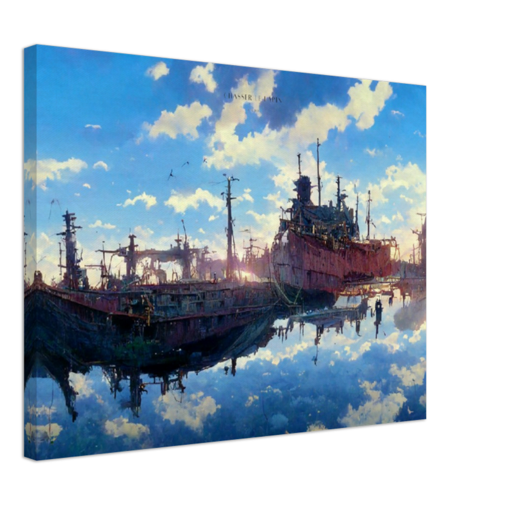 Ship Graveyard/ Digital Artwork in Ghibli style print on Premium Canvas
