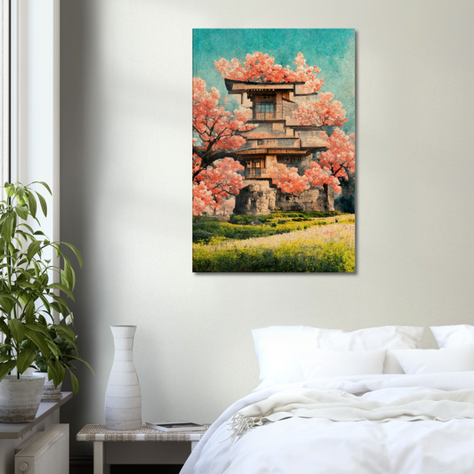 Under Cherry Blossom Tree in Japanese watercolour and oil style/ digital artwork print on Premium Canvas
