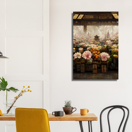 Flower Market in Japanese watercolour and oil style/ digital artwork print on Premium Canvas