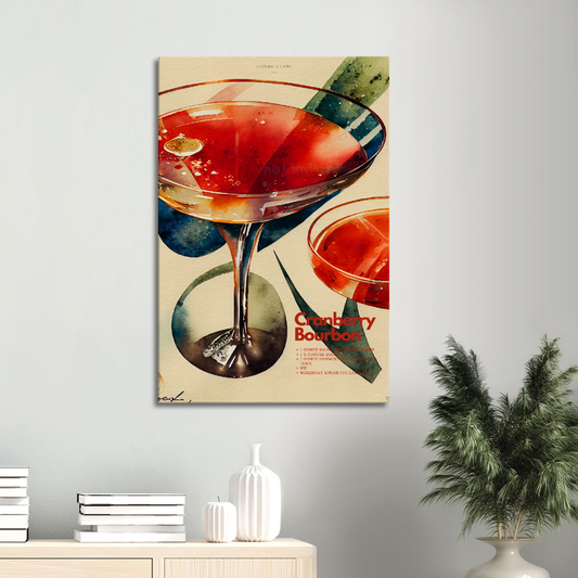 Cranberry Bourbon Cocktail Digital Artwork in watercolor style print on Premium Canvas