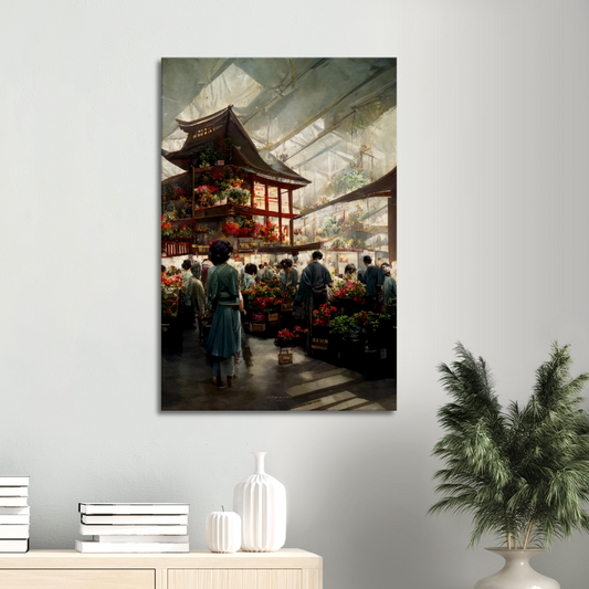 Flower Market in Japanese watercolour and oil style/ digital artwork print on Premium Canvas