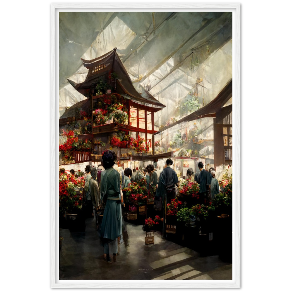 Flower Market print on Premium Matte Paper Wooden Framed Poster