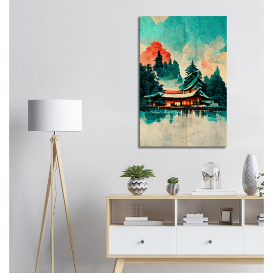 Sunrise In Biwa Lake In Japanese watercolour and oil style/ digital artwork print on Premium Canvas