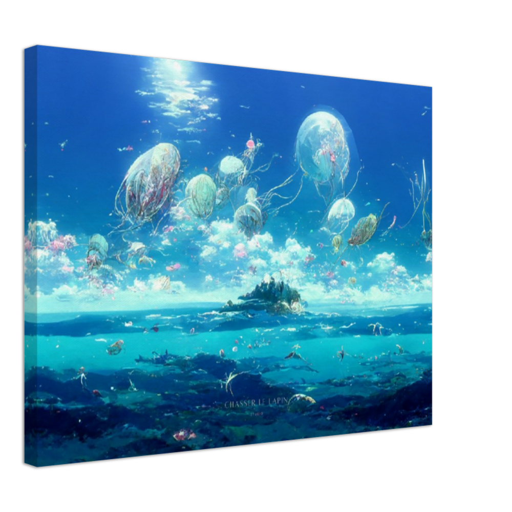 Mermaid Bay/ Digital Artwork in Ghibli style print on Premium Canvas