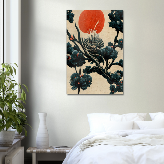 Pine tree in Japanese watercolour and oil style/ digital artwork print on Premium Canvas