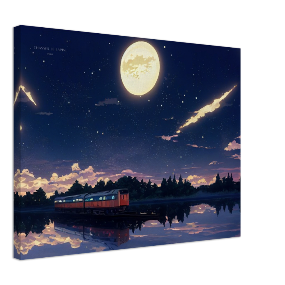 Midnight train/ Digital artwork in Ghibli style print on Premium Canvas