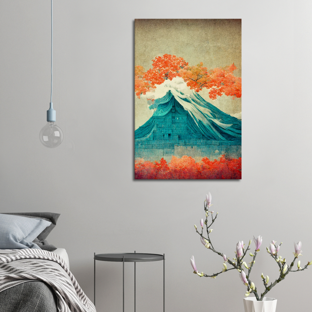 Autumn in Mt Kuju in Japanese watercolour and oil style/digital artwork print on Premium Canvas