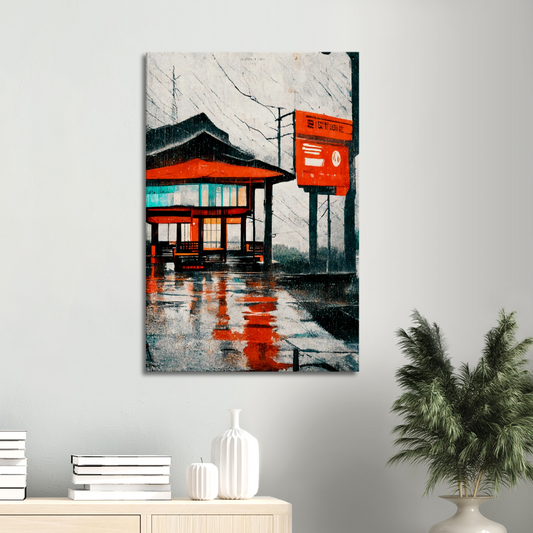 Under the rain/ in Japanese water colour and oil style/ digital artwork print on Premium Canvas