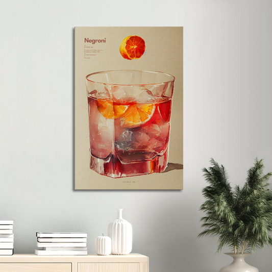Negroni Cocktail/ Digital Artwork in watercolor style print on Premium Canvas