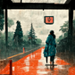 Under the rain/ in Japanese water colour and oil style/ digital artwork print on Premium Canvas